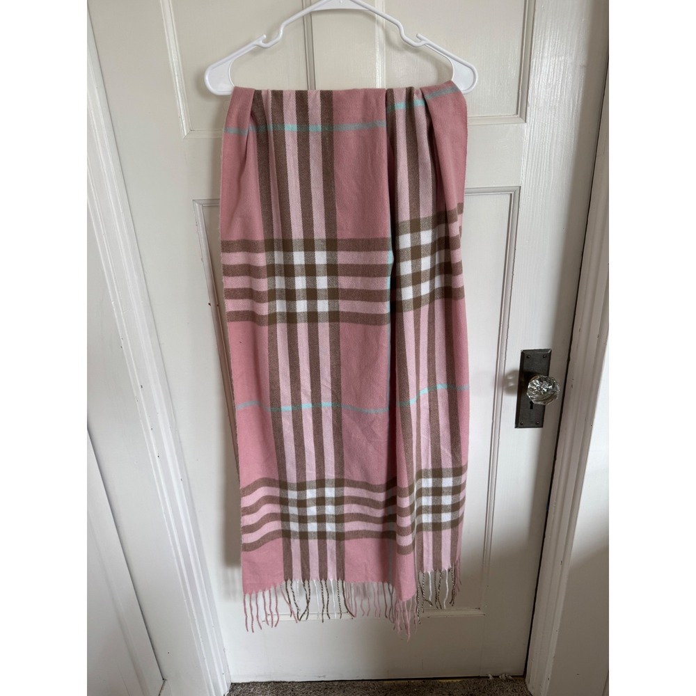 Pink plaid pashmina cashmere scarf